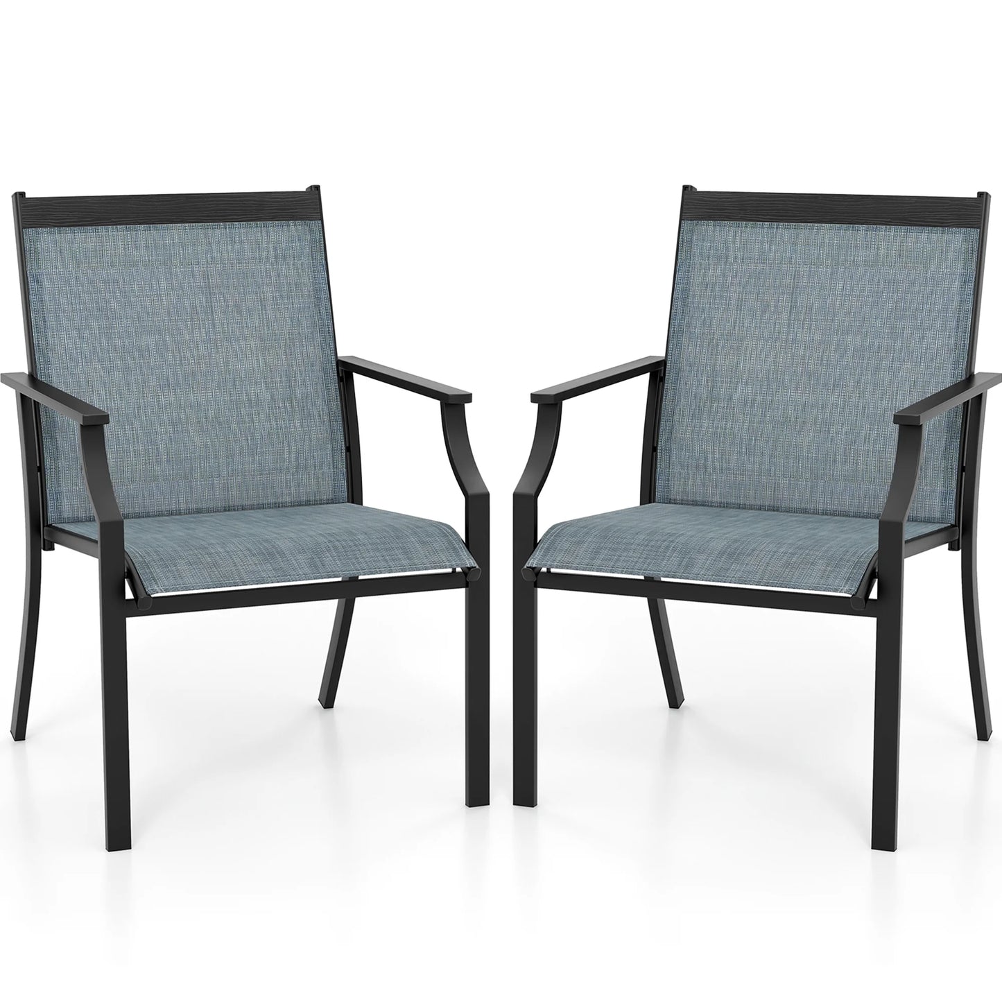Gymax Set of 2 Patio Dining Chairs Outdoor Armchairs w/Sturdy Metal Frame Coffee