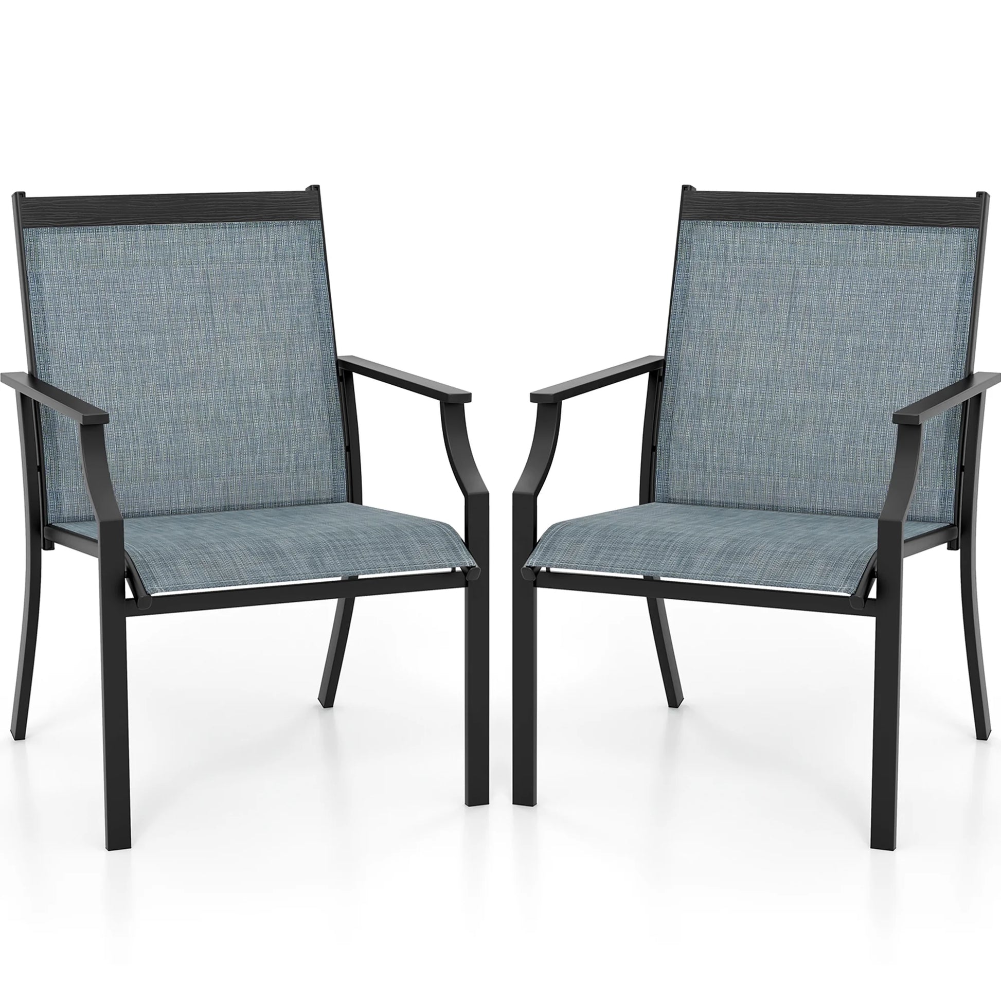 Gymax Set of 2 Patio Dining Chairs Outdoor Armchairs w/Sturdy Metal Frame Coffee