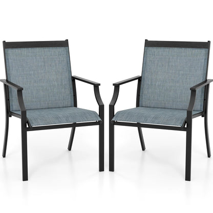 Gymax Set of 2 Patio Dining Chairs Outdoor Armchairs w/Sturdy Metal Frame Coffee