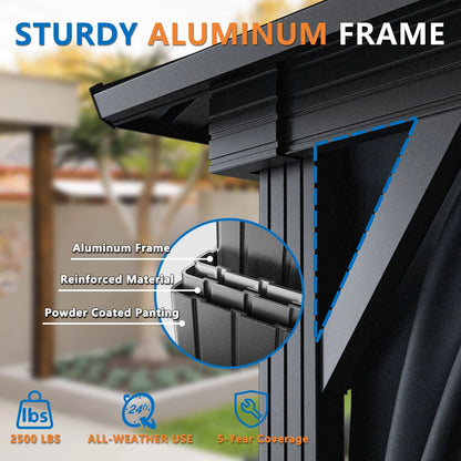 SANOPY 10x15ft Hardtop Gazebo Outdoor with Netting and Curtains Patio Gazebo Canopy Tent for Shade and Rain Double Roof Aluminum Permanent Gazebo Canopy for Garden, Backyard