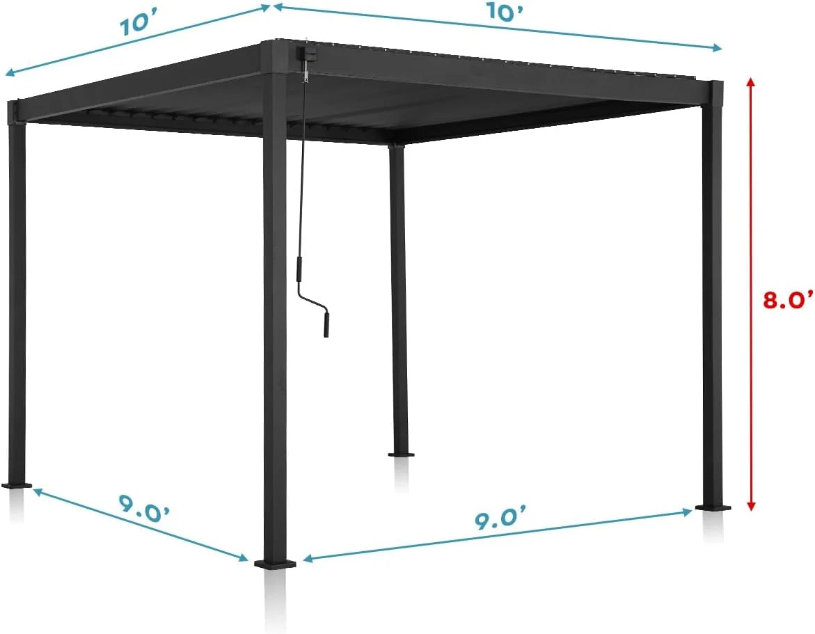 Mirador 10'x 10' Outdoor Pergola, 80S Steel Frame w/Adjustable Louvers Roof for Garden, Patio, Backyard, Dark Gray