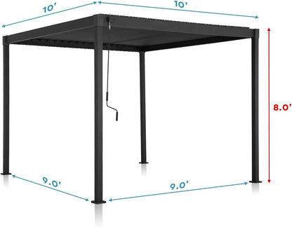 Mirador 10'x 10' Outdoor Pergola, 80S Steel Frame w/Adjustable Louvers Roof for Garden, Patio, Backyard, Dark Gray