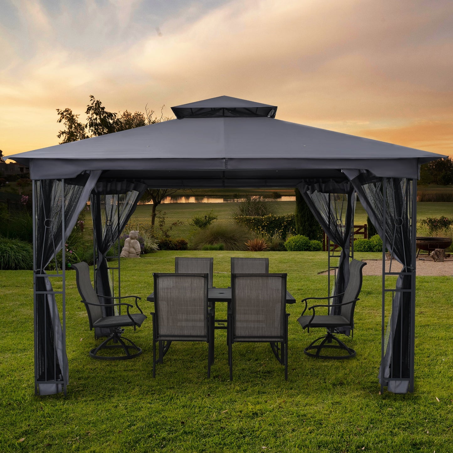 EGEIROS LIFE 12' x 10' Double Roof Patio Gazebo, Waterproof Zippered