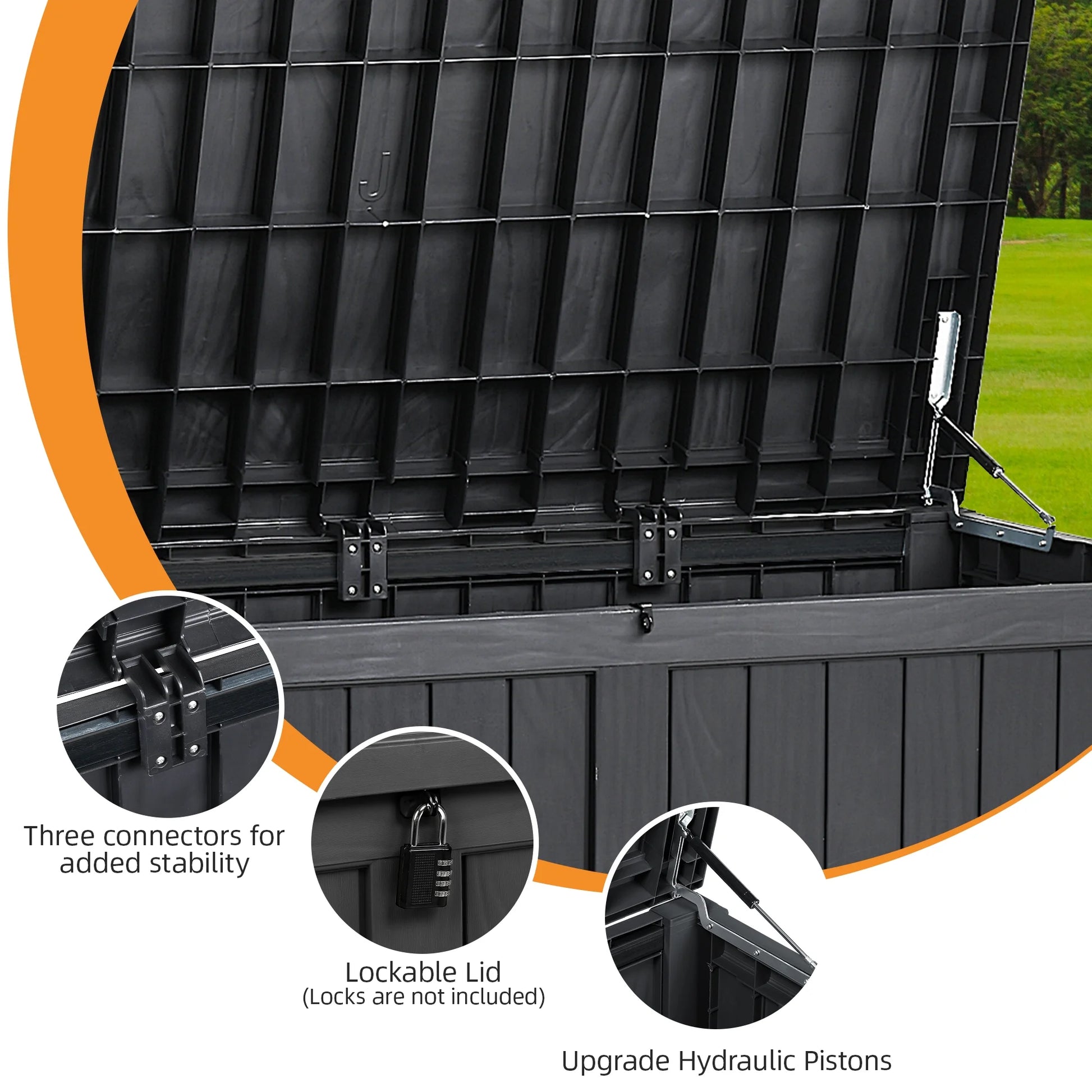 Dextrus Outdoor Storage Deck Box 120 Gallon - Large Resin Patio Storage for Outdoor Pillows, Garden Tools and Pool Supplies - Waterproof and Lockable (Dark Grey)