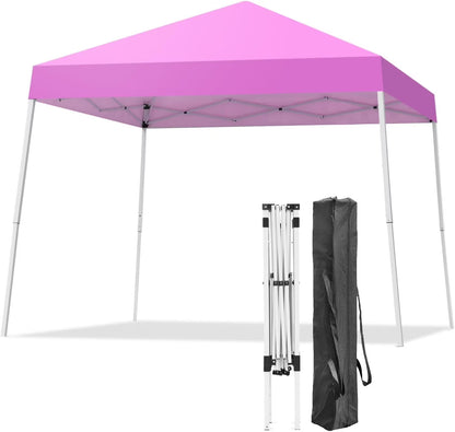 Canopy Tent, 10X10 FT Pop Up Canopy Outdoor Instant Tent Slant Legs with Carrying Bag, Portable Gazebo Shelter for Patio Deck Garden and Beach - 8X8 FT Canopy Cover (Pink)