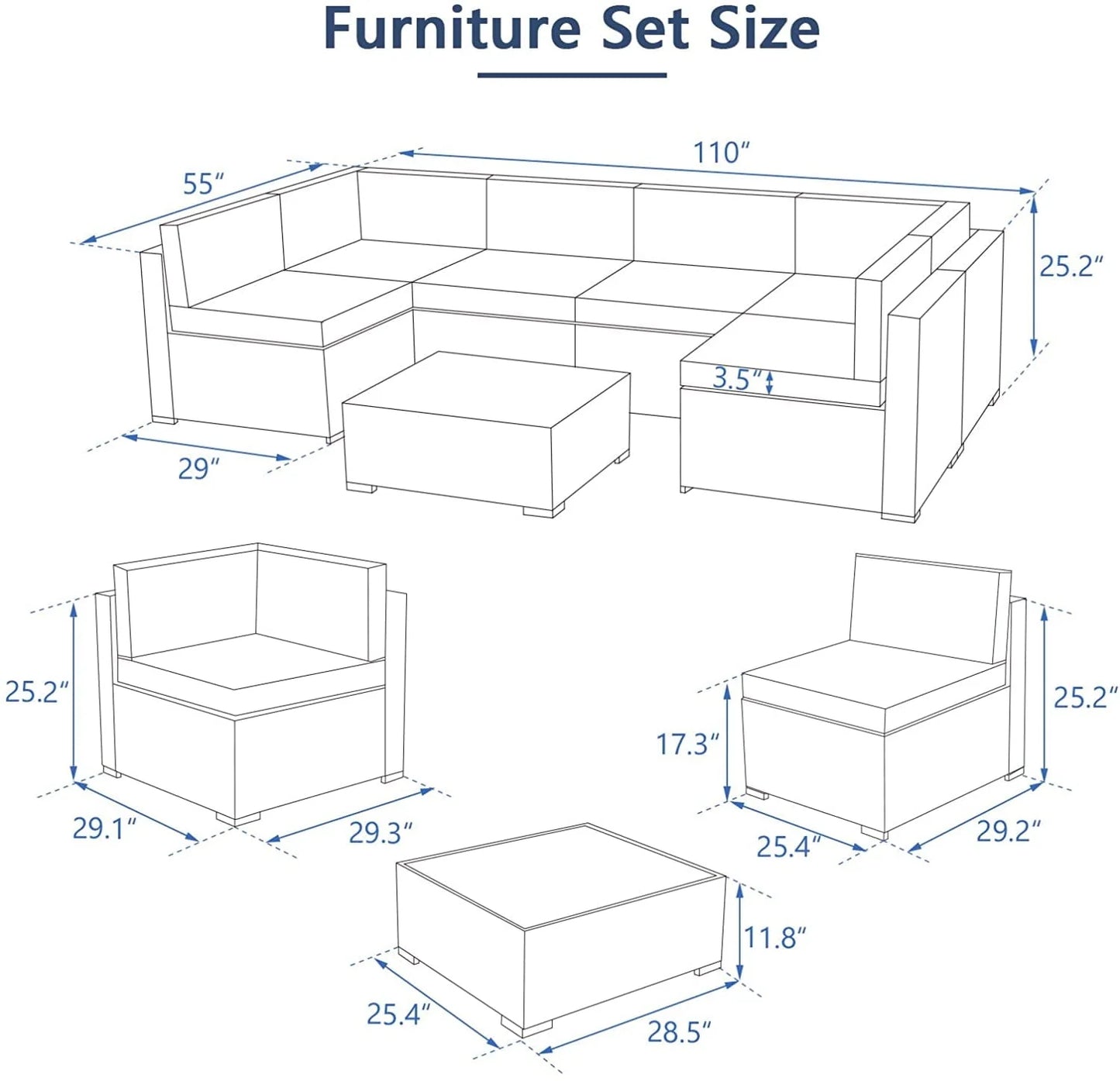 Danrelax 7-Piece Outdoor Sectional Sofa Patio Conversation Set, PE Rattan Wicker Furniture, Steel Frame, Brown