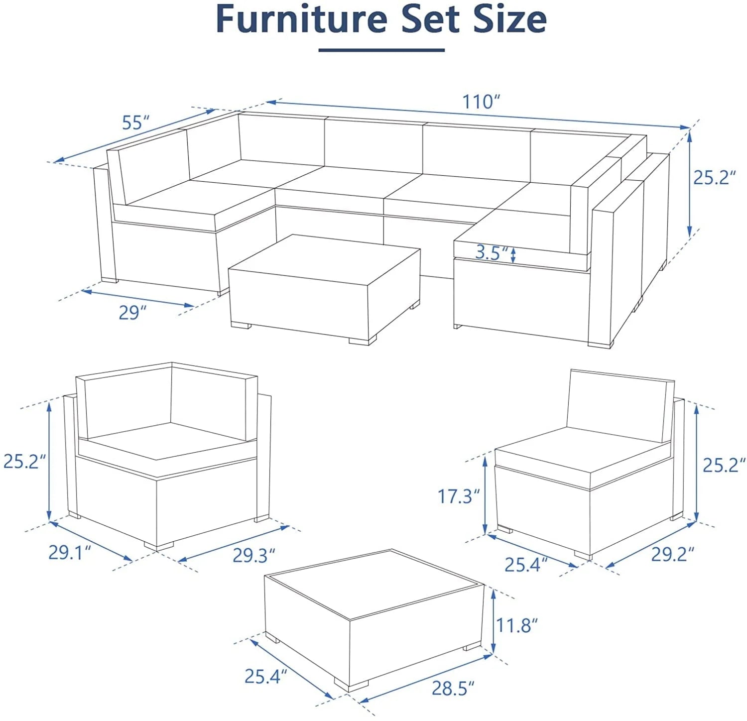 Danrelax 7-Piece Outdoor Sectional Sofa Patio Conversation Set, PE Rattan Wicker Furniture, Steel Frame, Brown