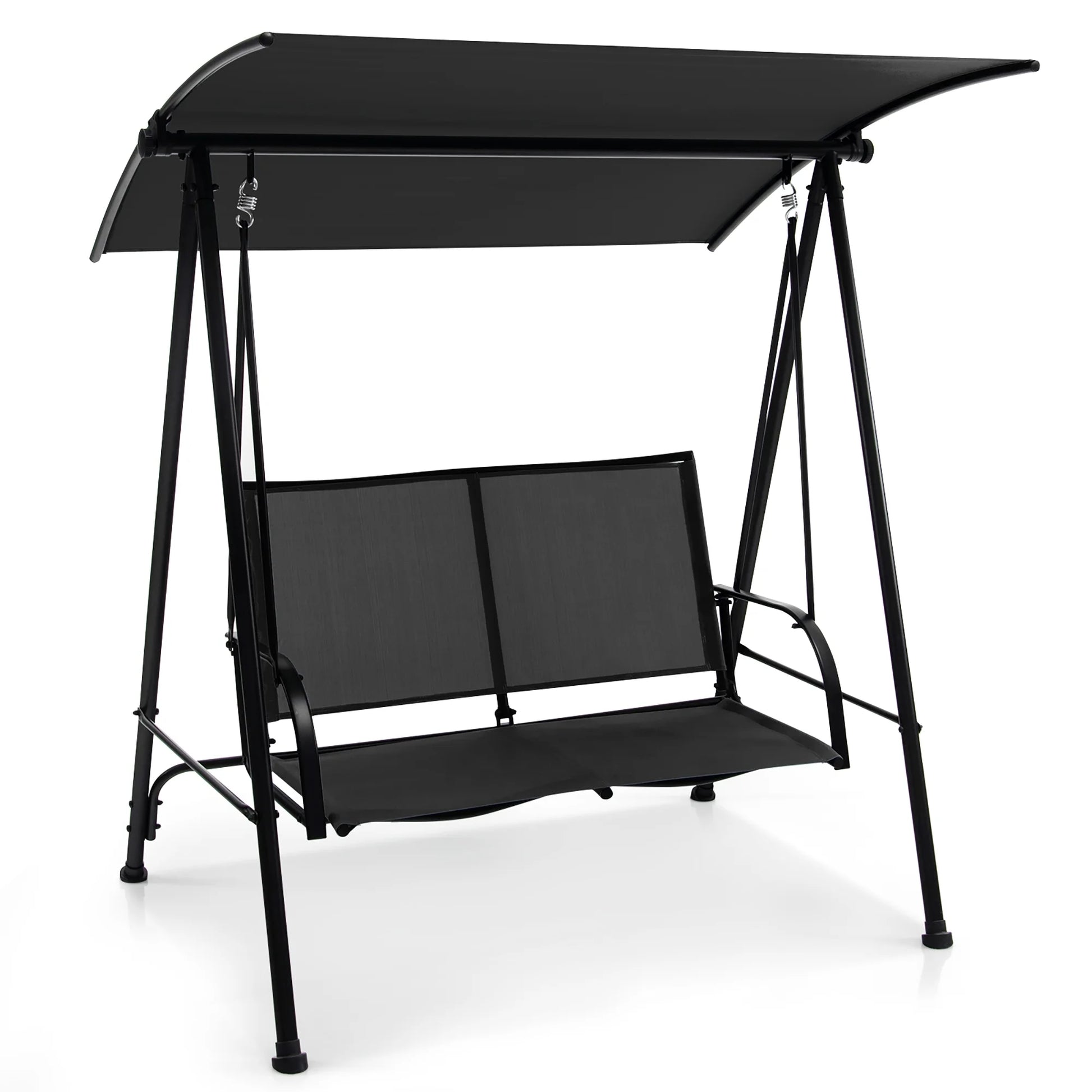 Gymax 2-Person Patio Swing Seat Swing Bench Canopy Swing Loveseat Outdoor Dark Brown