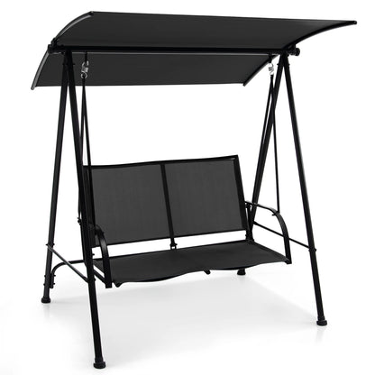 Gymax 2-Person Patio Swing Seat Swing Bench Canopy Swing Loveseat Outdoor Dark Brown