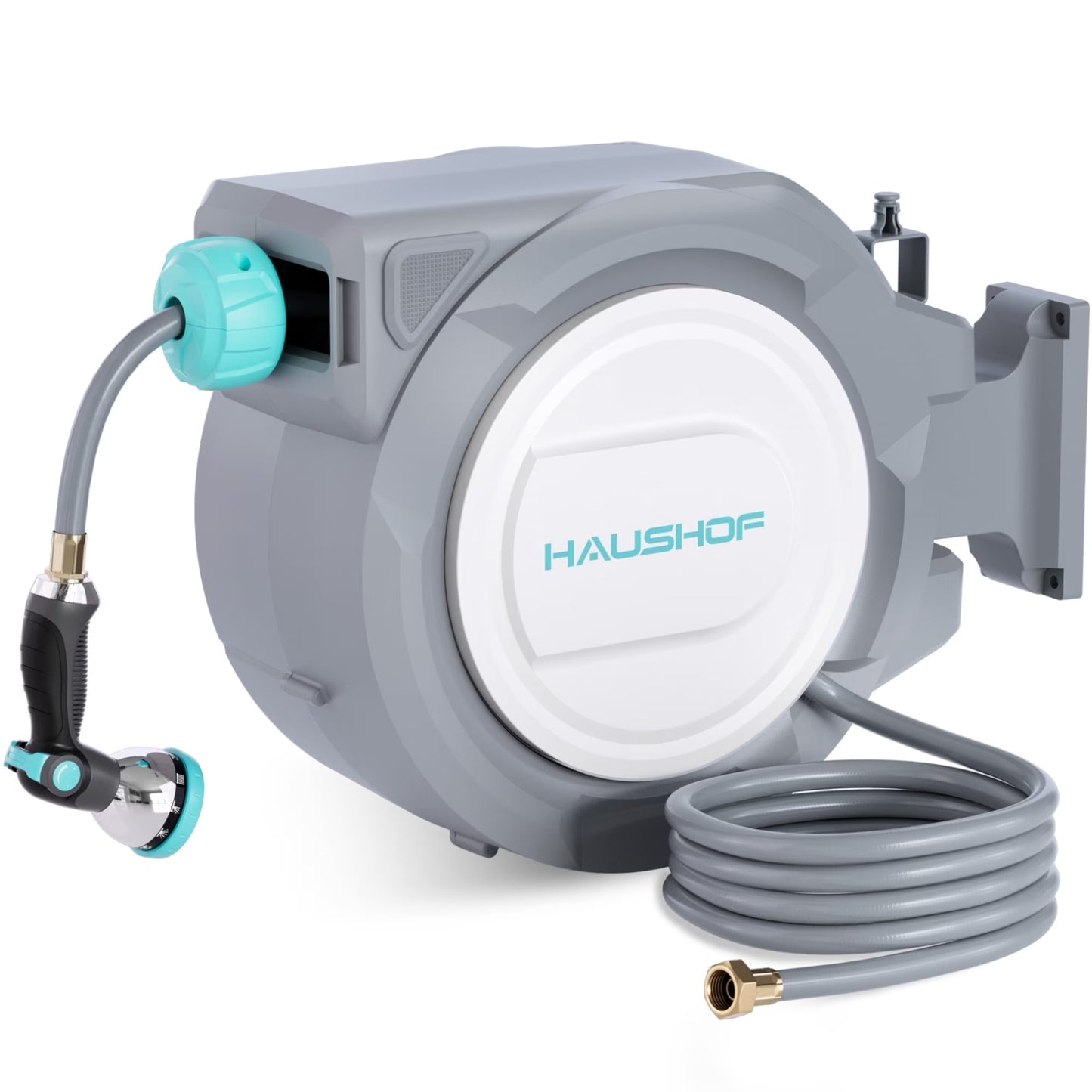 HAUSHOF 1/2" x 100 ft Retractable Garden Hose Reel with Automatic Rewind, 10-Pattern Spray Nozzle, Durable High-Pressure Hose, and 180° Swivel Bracket - Perfect for Watering Gardens, Cleaning Patios