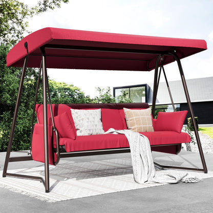 TQKVIPI Oversized 4 Person Outdoor Porch Swing with Adjustable Backrest Canopy,2-in-1 Swing Bed 800 lbs Capacity,Patio Swing with Removable Cushions for Yard Garden Poolside Balcony
