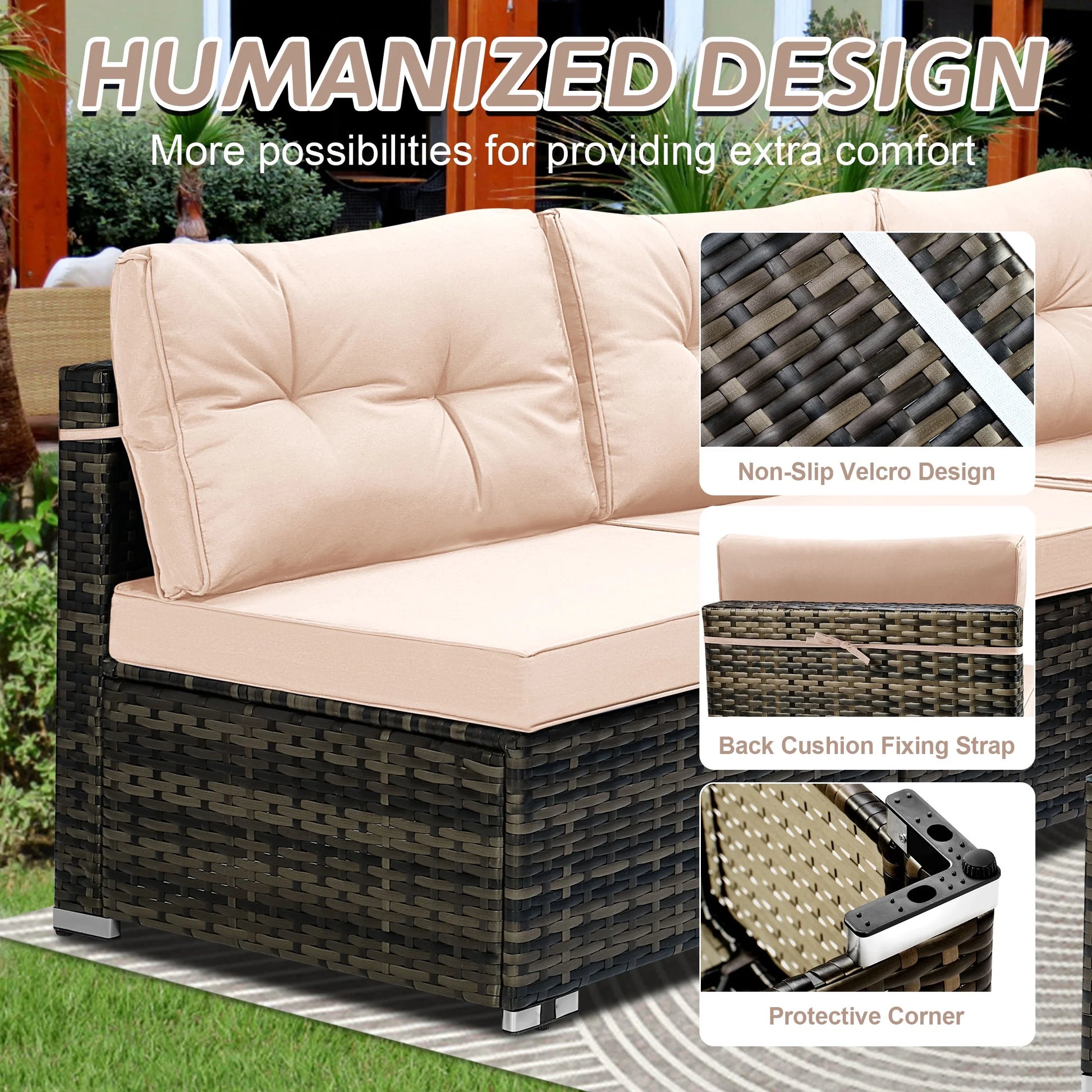 7 Piece Rattan Sectional Sofa Set, Outdoor Conversation Set, All-Weather Wicker Sectional Seating Group with Cushions & Coffee Table, Morden Furniture Couch Set for Patio Deck Garden Pool