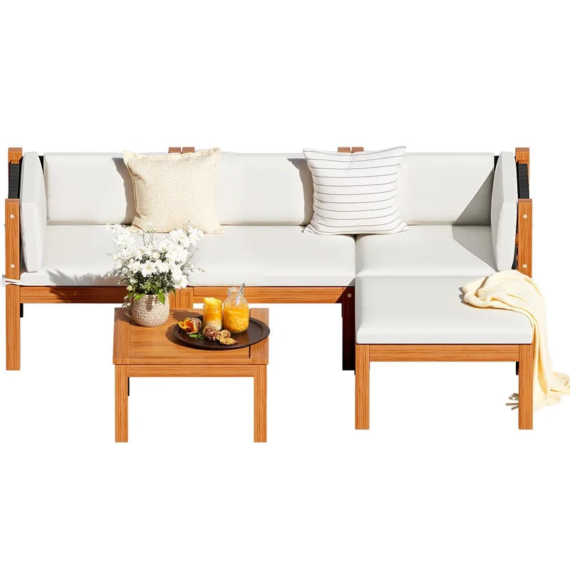 Devoko 7 pieces Patio Acacia Wood Sectional Sofa with CushionsOutdoor Furniture Set for Porch, Yard and Balcony