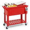 Magshion Rolling Patio Cooler Ice Chest with Wheels & Ice Scoop, Outdoor Cold Drink Beverage Bar Cart with Storage Shelf & Bottle Opener Deck Backyard Party Tub Trolley Cart, Red
