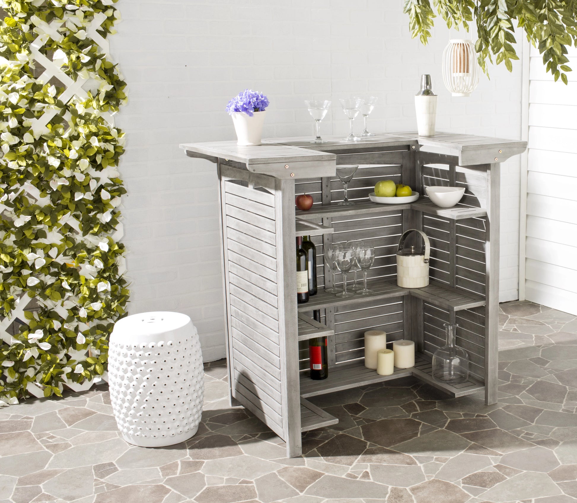 Safavieh 46? Rectangular Outdoor Pub Style Acacia Wood Patio Bar Table, Grey Wash