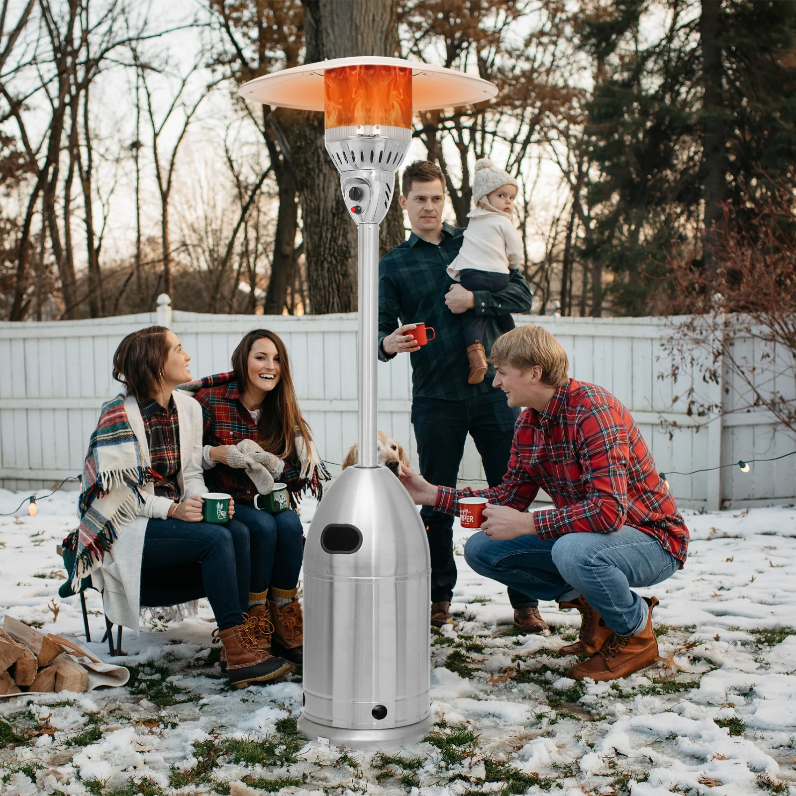 MoNiBloom 41,000 BTU Propane Patio Heater Outdoor Freestanding Heater with Rolling Wheels for Commercial & Residential Use, Silver