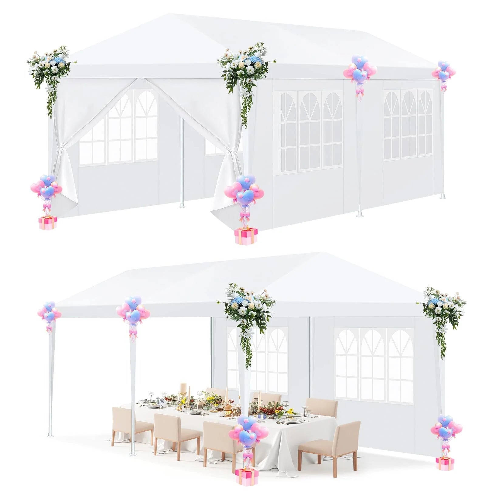 Hoteel Party Tent 10x20 Canopy Tents for Parties with 4 Removable Sidewalls, Patio Camping Gazebo, Portable Tent for Parties, Weddings, BBQ, Waterproof, White