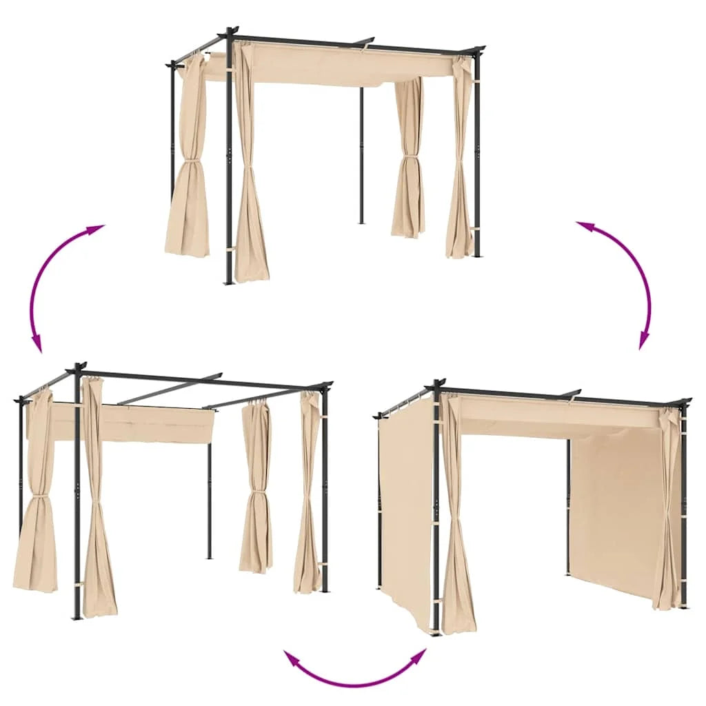 vidaXL Gazebo Canopy Tent Patio Pavilion Sunshade with Curtains Cream Steel
