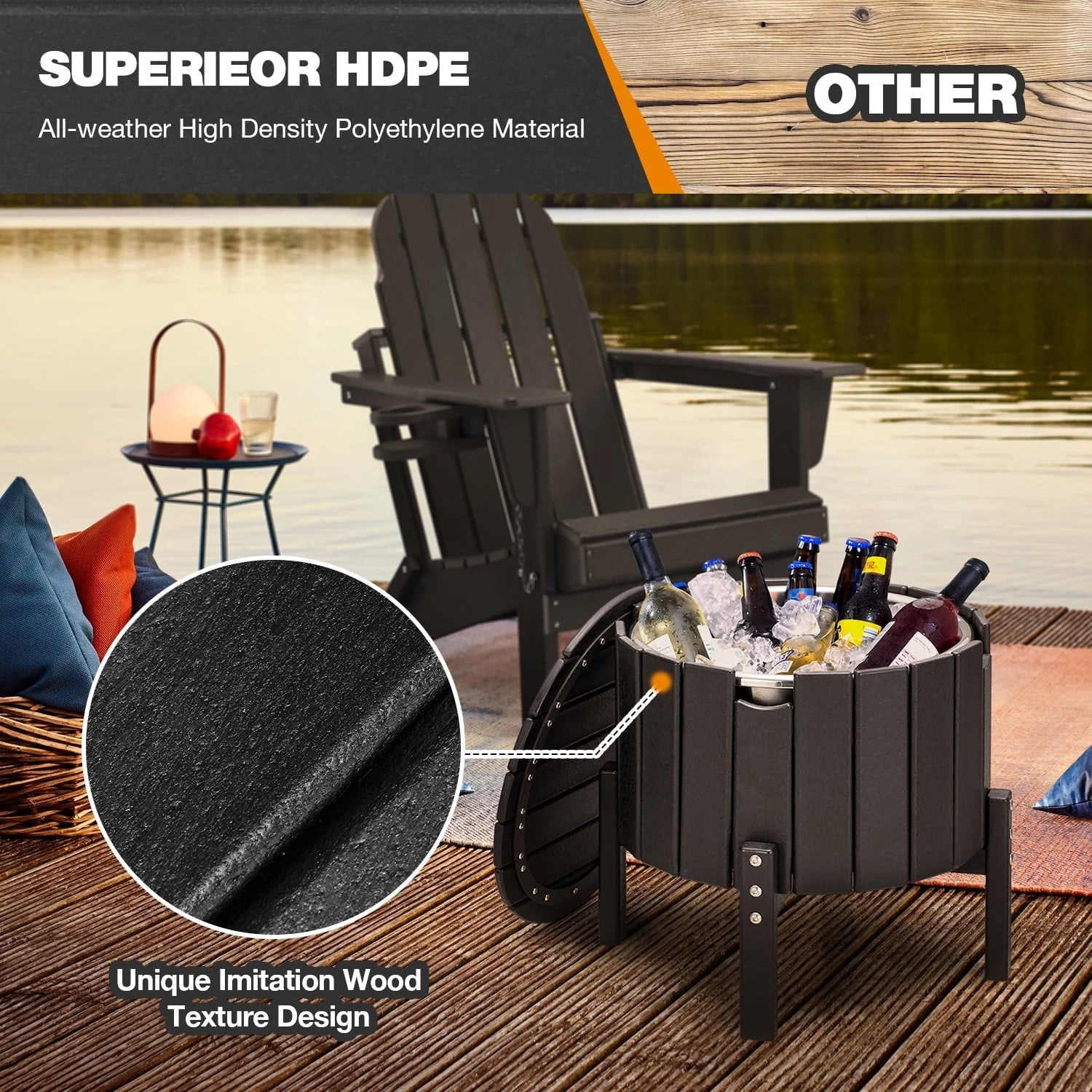 Erinnyees Outdoor Patio Cooler, Cooler Table for Patio and Deck, HDPE, Black