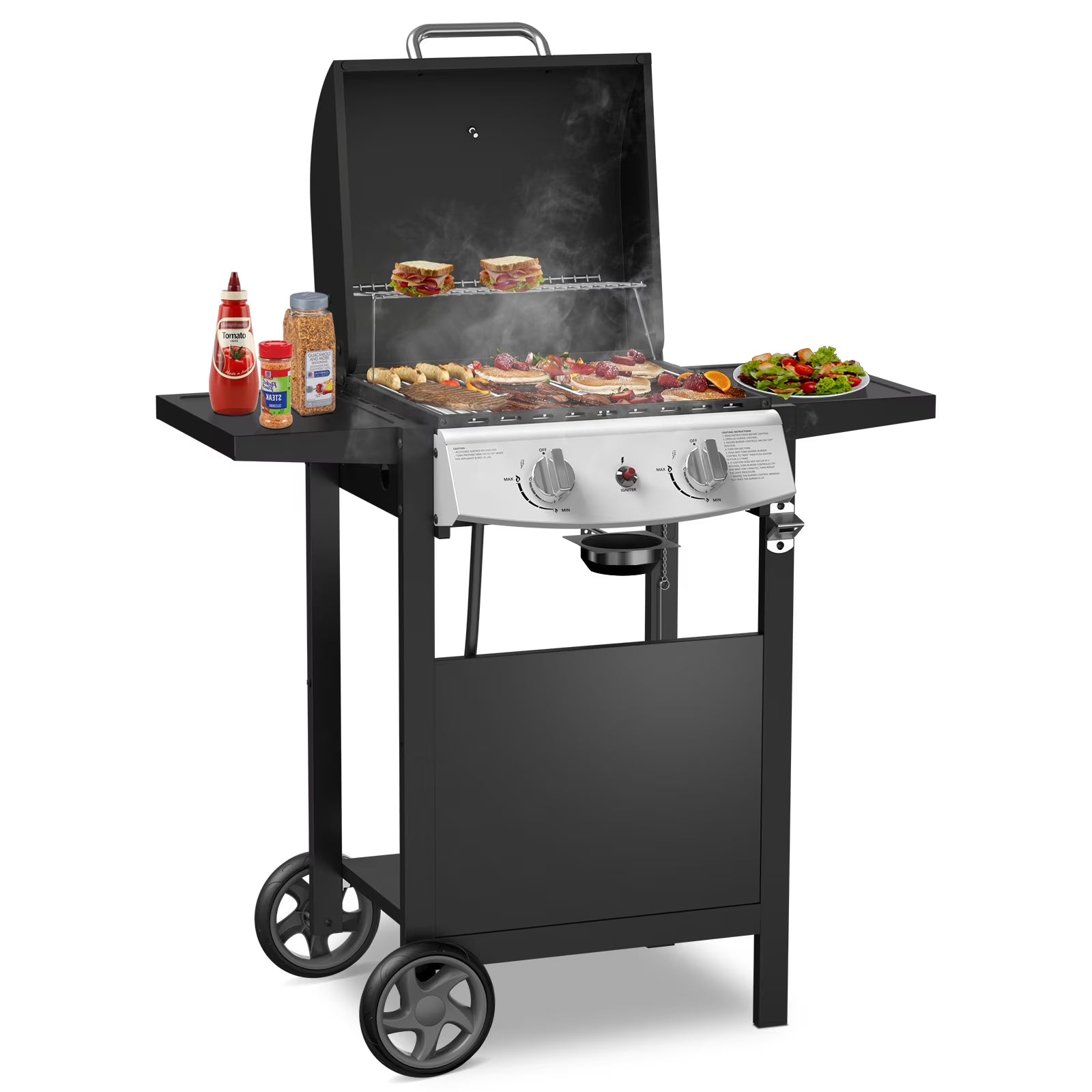 LHRIVER Stainless Steel 4-Burner Gas Grill with Side Burner, 42000BTU Barbecue Propane Grill for Outdoor Patio