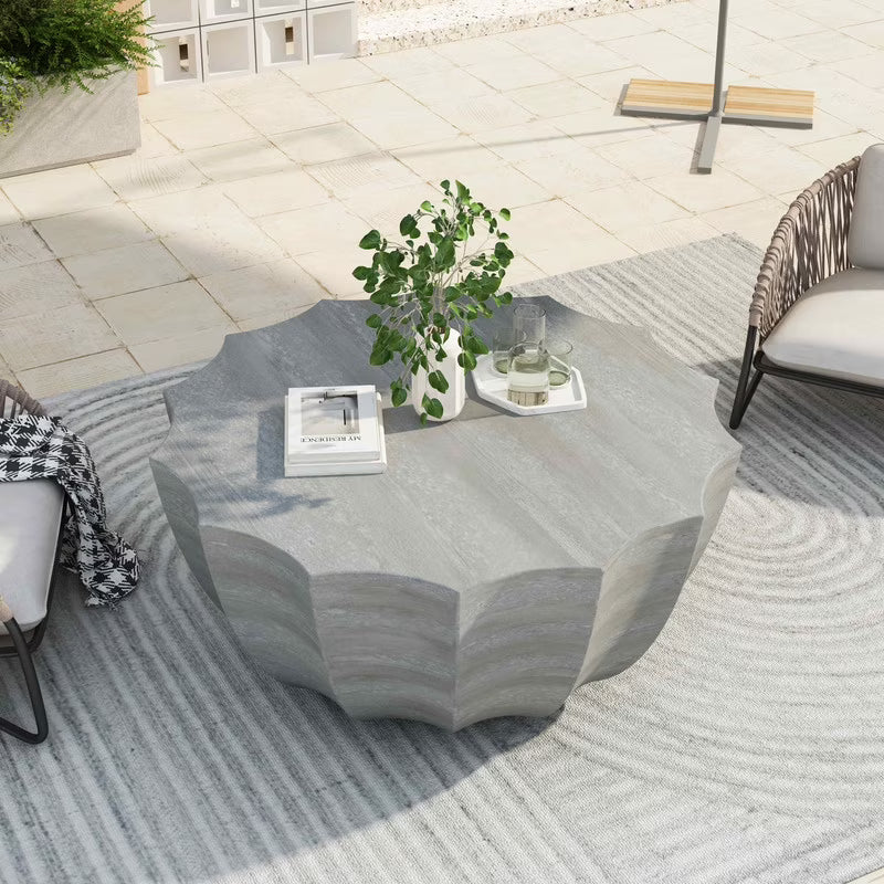 FFH 35.43" Coffee Table for Indoor & Outdoor, Modern Cement Table for Living Room, Patio, Backyards, White
