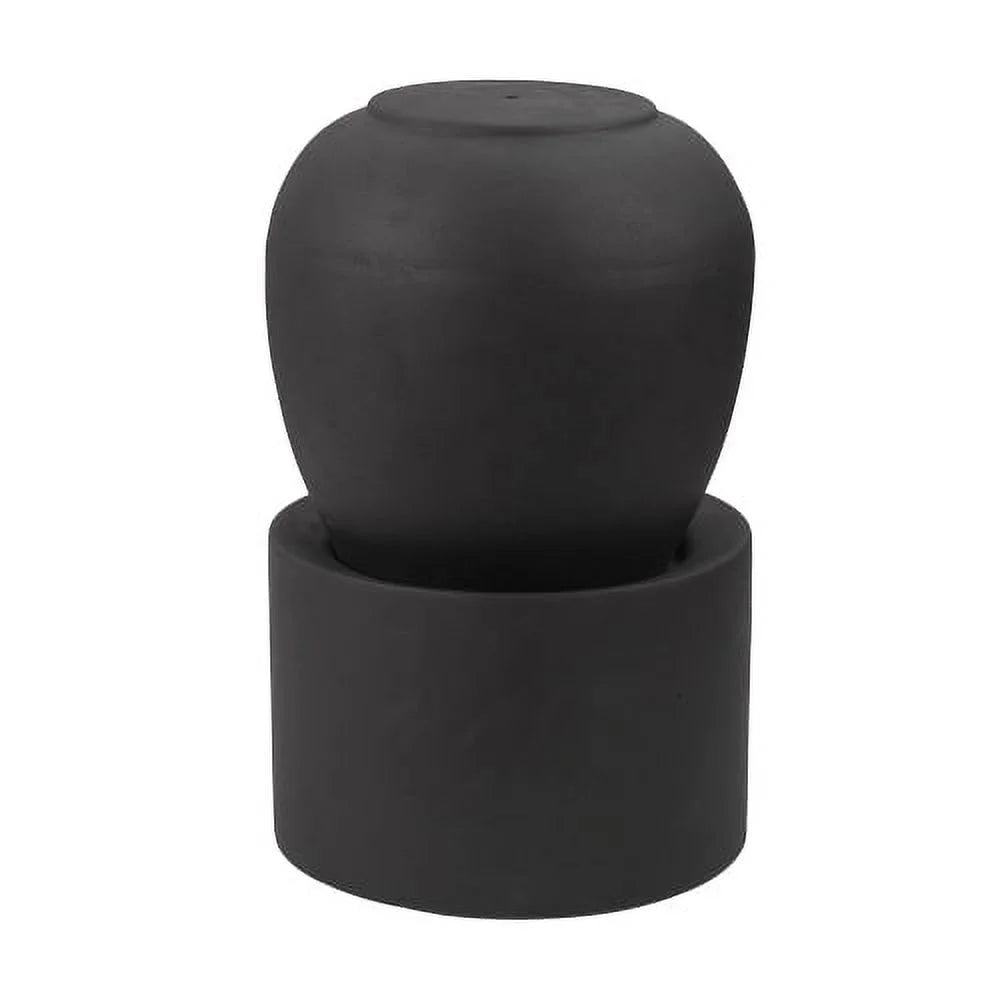 Heavy Outdoor Cement Fountain Black, Cute Unique Urn Design Water feature For Home Garden, Lawn, Deck & Patio 19.5x19.5x32.5"