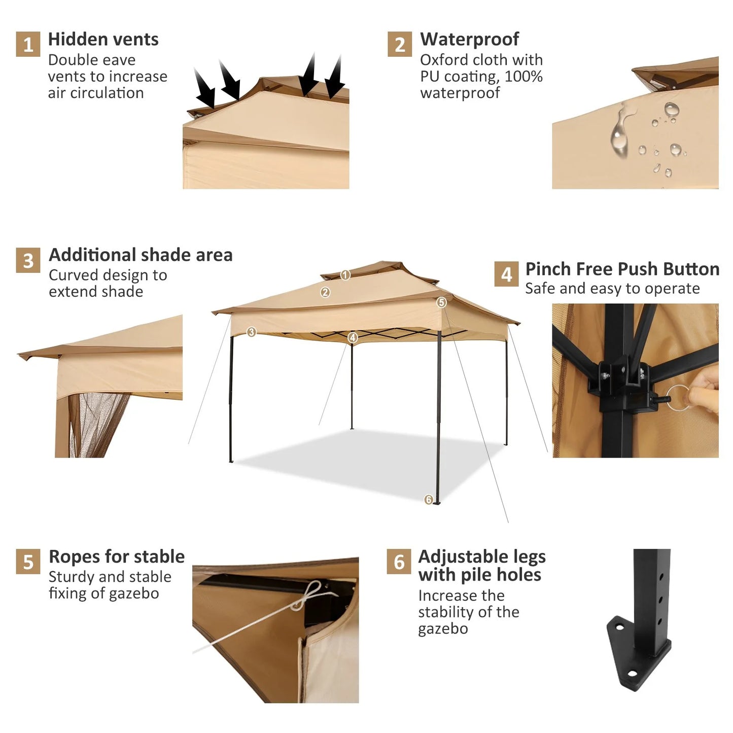 SANOPY 11 x 11 ft Outdoor Patio Gazebo with Ventilated Double Roof and Mosquito Net, Pop up Steel Canopy for Patios, Backyard, Garden and Beach