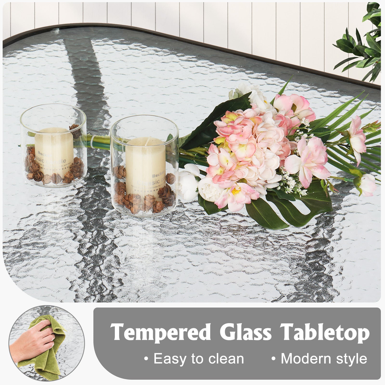 IVV Outdoor Patio Bar Height Bistro Table w/Tempered Glass Top & 1.8" Umbrella Hole & Metal Frame, 31.5"L x 31.5"W x 39.8"H, Black & Clear