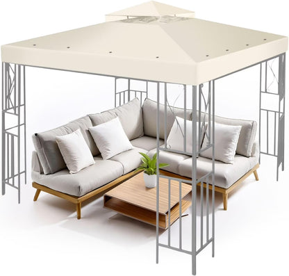 Flexzion Gazebo Cover Replacement Canopy Top 10x10 Ft (3m x 3m) - Double Tier Top Canopy Cover Replacement with UV30+, Dirt, Water Resistant for Outdoor, Sunshade, Garden, Patio, Pavilion (Ivory)