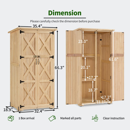MCombo Wood Sheds & Outdoor Storage , Garden Tool Shed with Lock, Wooden Outdoor Storage Cabinet with Double Doors for Patio 1628