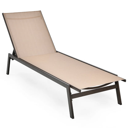 Costway Patio Lounge Chair Chaise Recliner Back Adjustable Garden Deck Brown
