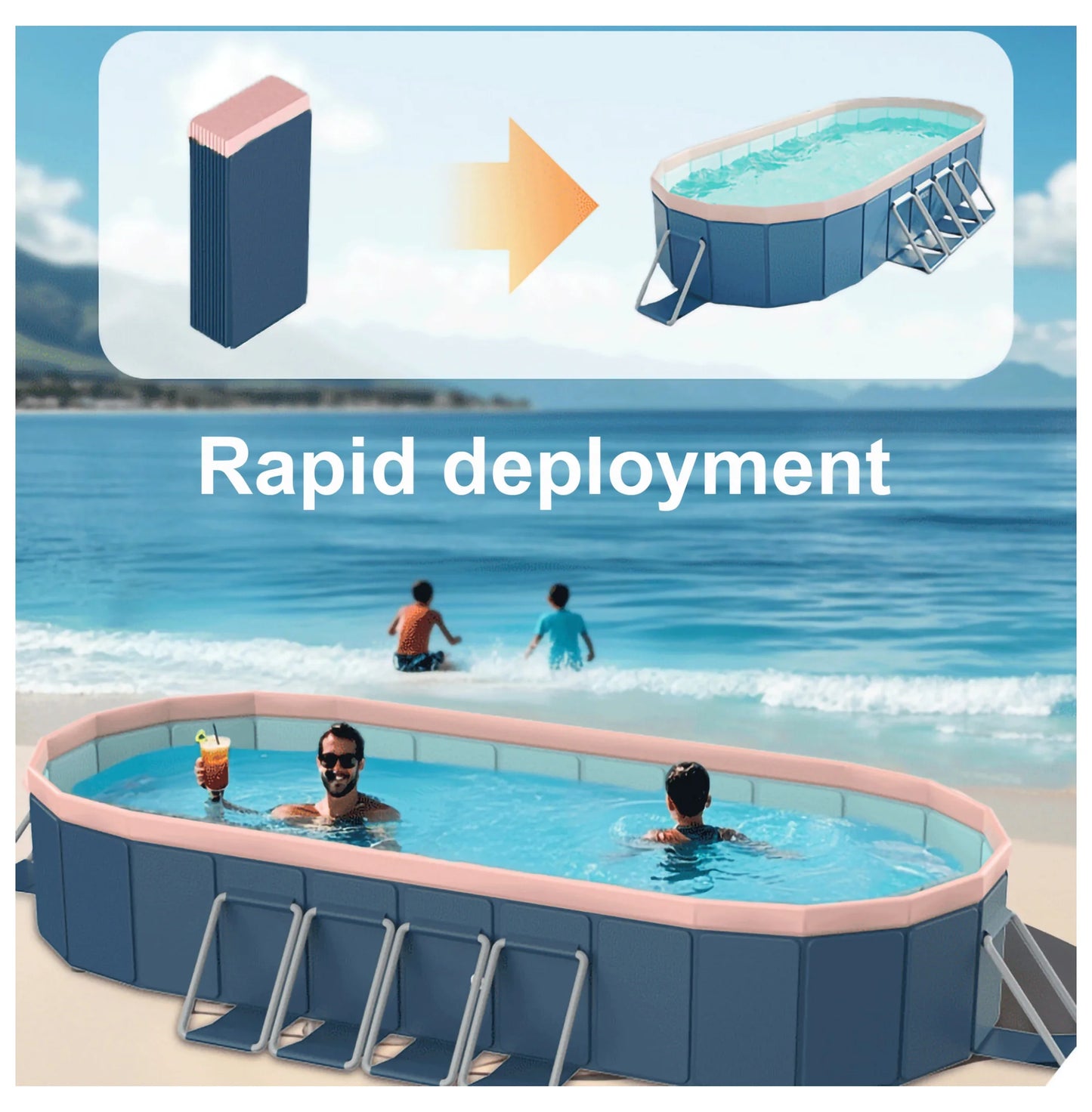 3.65m PVC Folding Pool - Outdoor Swimming Pool for Patio, Beach & Garden - Durable, Non-Inflatable, Easy Setup & Storage