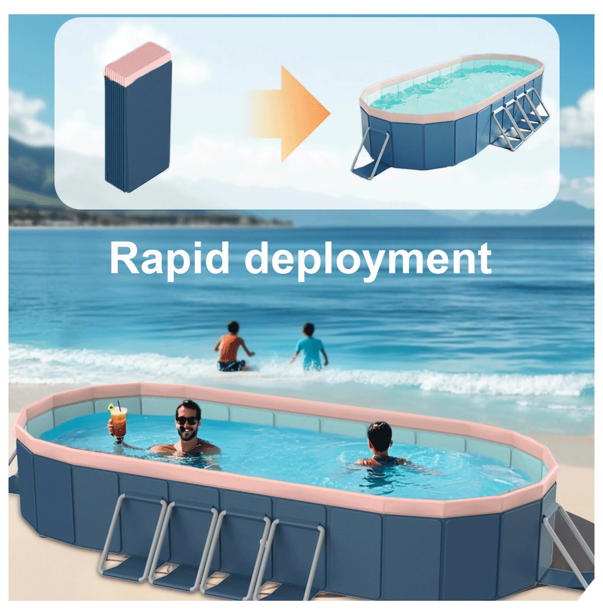 3.65m PVC Folding Pool - Outdoor Swimming Pool for Patio, Beach & Garden - Durable, Non-Inflatable, Easy Setup & Storage