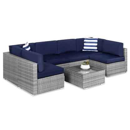 Best Choice Products 7-Piece Modular Outdoor Wicker Patio Conversation Furniture Set Sectional Sofa - Gray/Navy