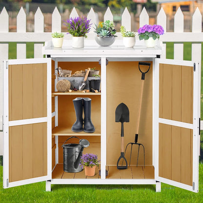 Danolapsi Potting Bench Outdoor Cabinet,Planting Work Benches with Adjustable Shelf Storage Cabinets with Metal Tabletop Double Doors Garden Work Bench for Backyard Patio Lawn