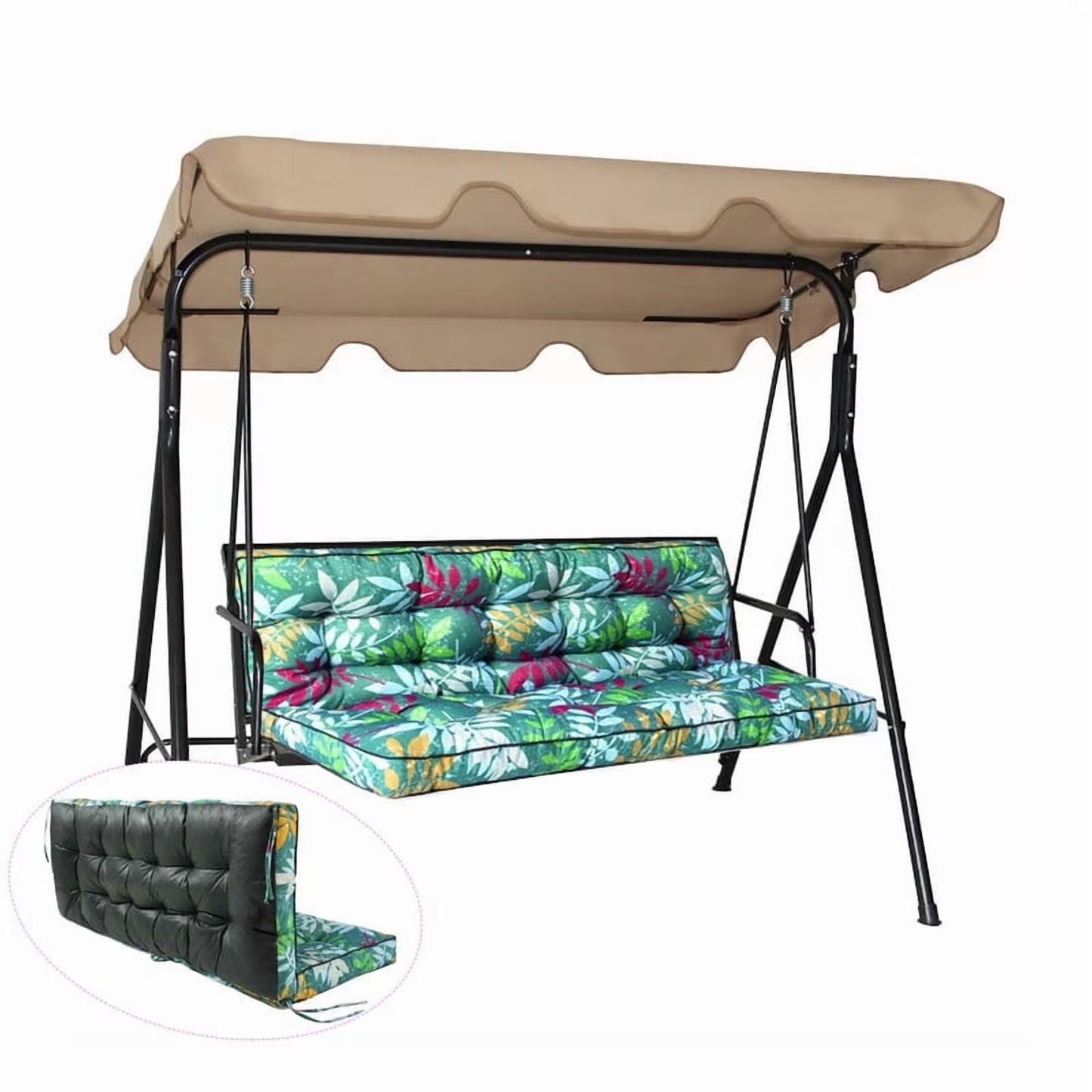 Swing Cushions 3 Seater Replacement, Waterproof Porch Swing Cushions, Thicken 5" Bench Cushions for Outdoor Furniture With Backrest , Patio Garden Loveseat Sofa Pads