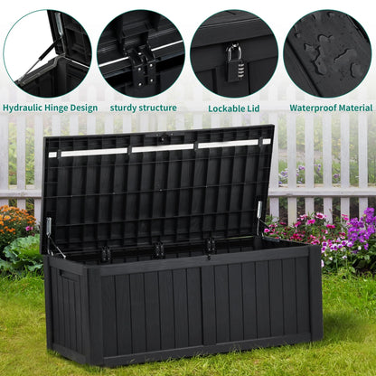 Dextrus 120 Gallon Outdoor Storage Deck Box, Large Resin Patio Storage for Outdoor Pillows, Garden Tools and Pool Supplies, Waterproof, Lockable (Black)