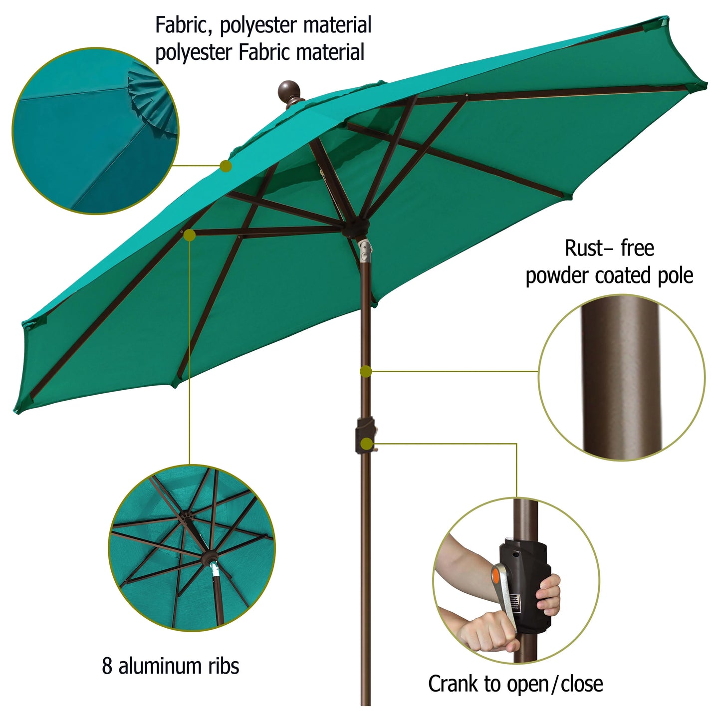 EliteShade 9Ft Market Umbrella Patio Outdoor Table UmbrellaTeal