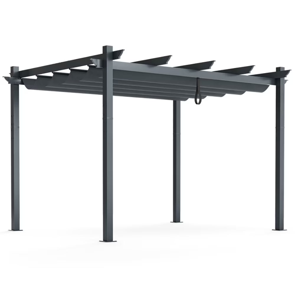 Topcobe 10 x 12 Feet Outdoor Aluminum Retractable Pergola Canopy Shelter Grape Trellis, Awnings for Patio Waterproof, Gray