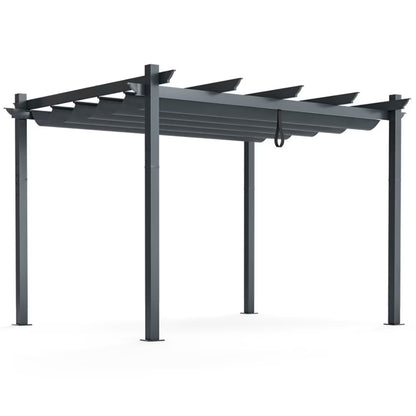 Topcobe 10 x 12 Feet Outdoor Aluminum Retractable Pergola Canopy Shelter Grape Trellis, Awnings for Patio Waterproof, Gray