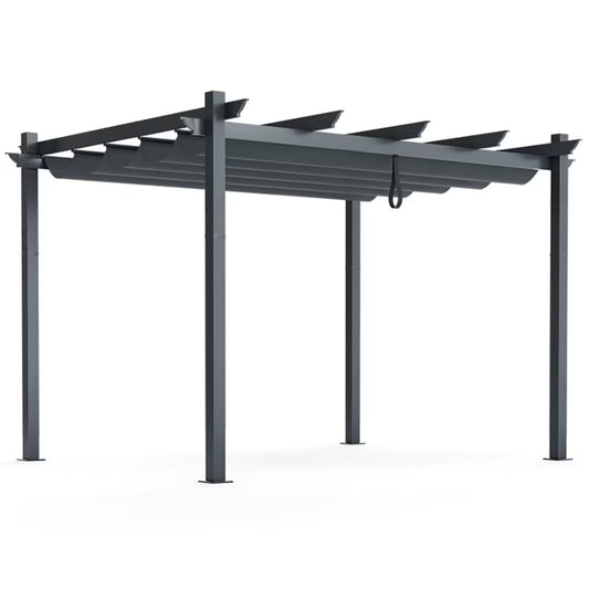 Topcobe 10 x 12 Feet Outdoor Aluminum Retractable Pergola Canopy Shelter Grape Trellis, Awnings for Patio Waterproof, Gray