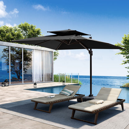 Pellebant Outdoor 9x11FT Patio Umbrella Cantilever Offset with No Base, Dual Top Navy Blue