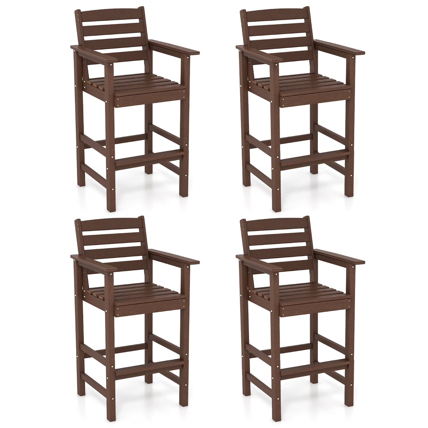 Gymax Patio Bar Stools Set of 4 Tall Adirondack Chair w/Backrest Armrests & Footrests Brown