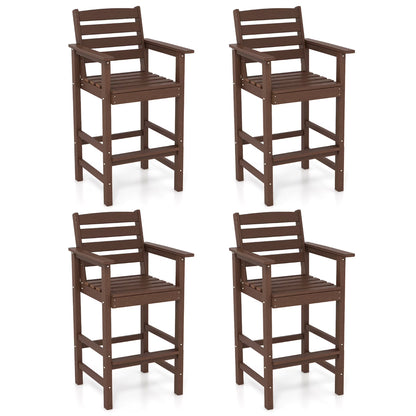 Gymax Patio Bar Stools Set of 4 Tall Adirondack Chair w/Backrest Armrests & Footrests Brown