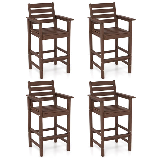 Gymax Patio Bar Stools Set of 4 Tall Adirondack Chair w/Backrest Armrests & Footrests Brown