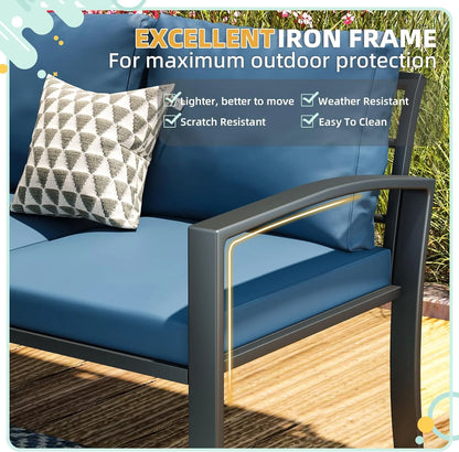 AECOJOY 7 Pieces Outdoor Furniture Set with Two Storage Boxes, Rattan Wicker Sectional Sofa Couch Patio Conversation Set, Dark Blue