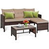 Costway 3PCS Patio Wicker Rattan Sofa Set Outdoor Sectional Conversation Set Turquoise
