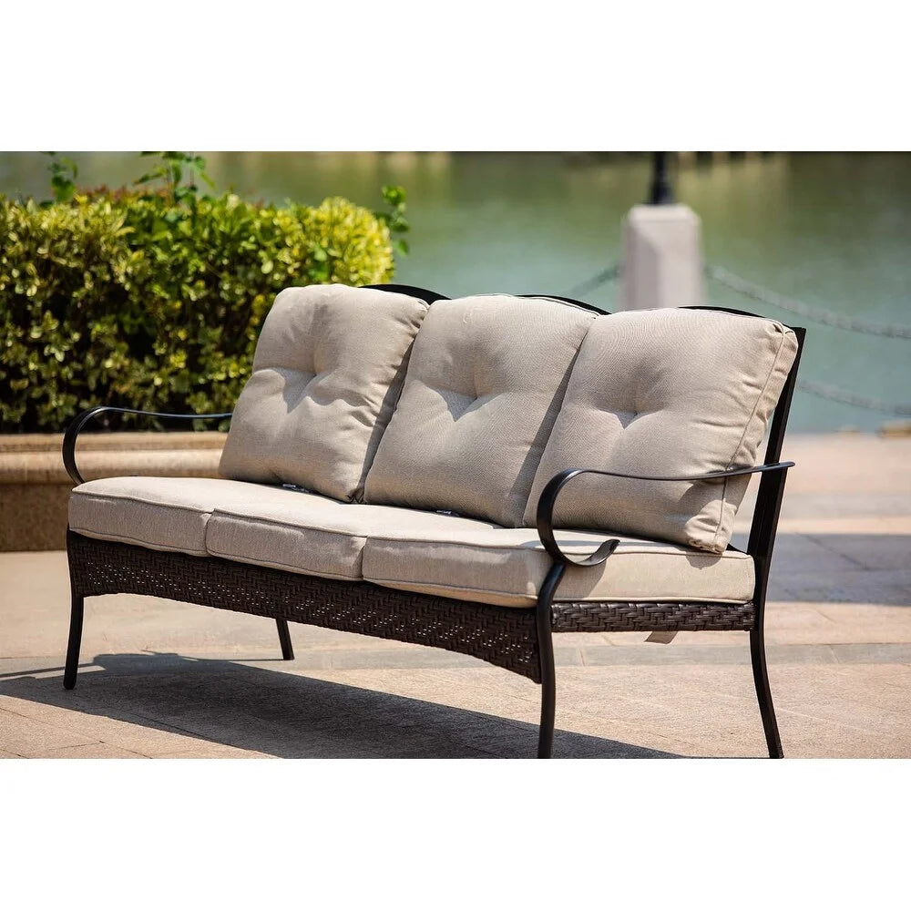 Direct Wicker Outdoor Iron 3 Seater Sofa with Cushions for Patio Red