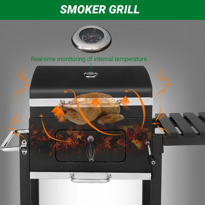 Seizeen Charcoal Grill, 42.5''H Portable BBQ Grill on Wheels, Heavy-duty Outdoor Grill w/2 Grill Area, Adjustable Pan & Foldable Side Table, Picnic Patio Garden and Backyard Grilling