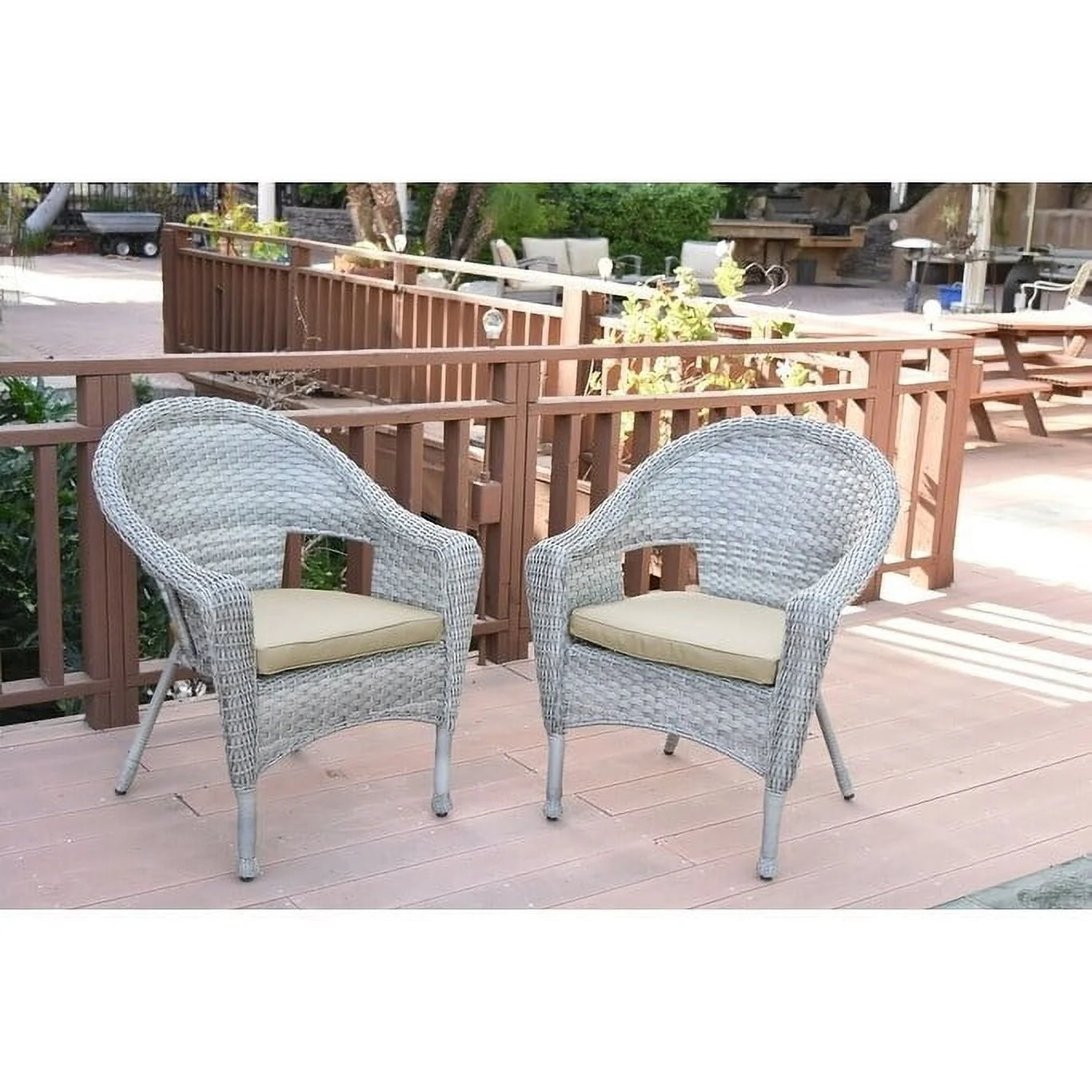 Jeco Clark Wicker Patio Chair in Gray and Midnight Blue (Set of 2)